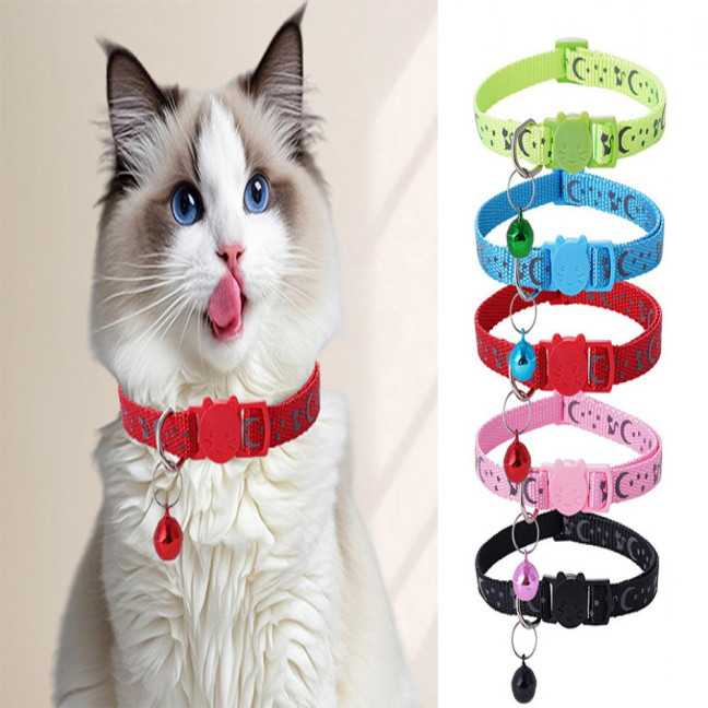 Cat Collar Adjustable Pet Collar with Bell And Safety Release Buckle Star Moon Print Breakaway Nylon Collar for Kitten Cats Cat Collar Adjustable Pet Collar with Bell And Safety Release Buckle Star Moon Print Breakaway Nylon Collar for Kitten Cats
