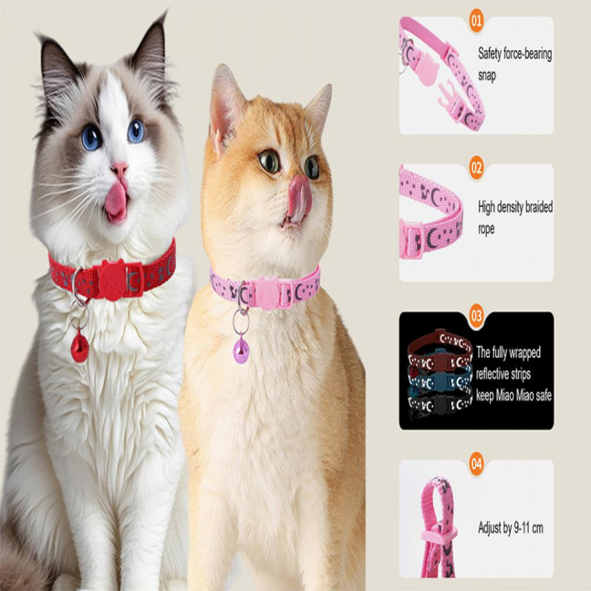 Cat Collar Adjustable Pet Collar with Bell And Safety Release Buckle Star Moon Print Breakaway Nylon Collar for Kitten Cats Cat Collar Adjustable Pet Collar with Bell And Safety Release Buckle Star Moon Print Breakaway Nylon Collar for Kitten Cats