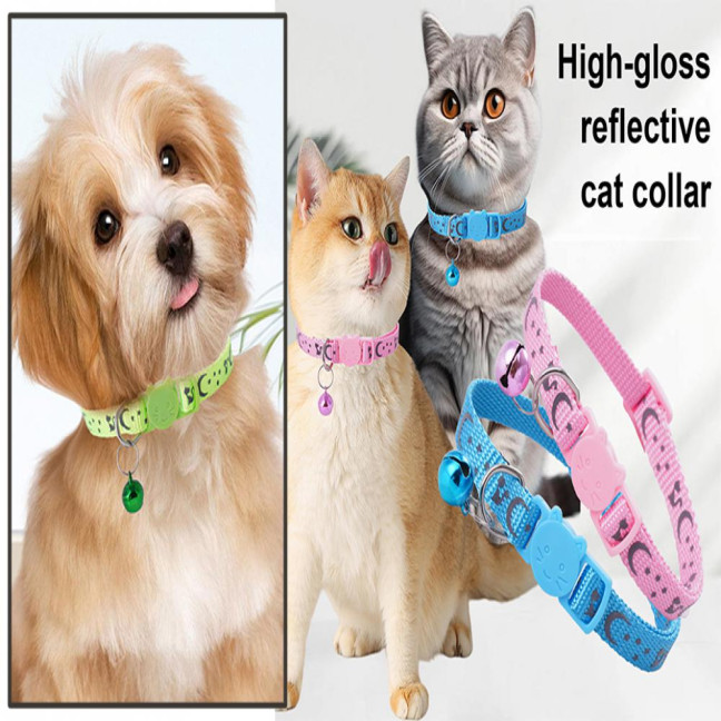 Cat Collar Adjustable Pet Collar with Bell And Safety Release Buckle Star Moon Print Breakaway Nylon Collar for Kitten Cats Cat Collar Adjustable Pet Collar with Bell And Safety Release Buckle Star Moon Print Breakaway Nylon Collar for Kitten Cats