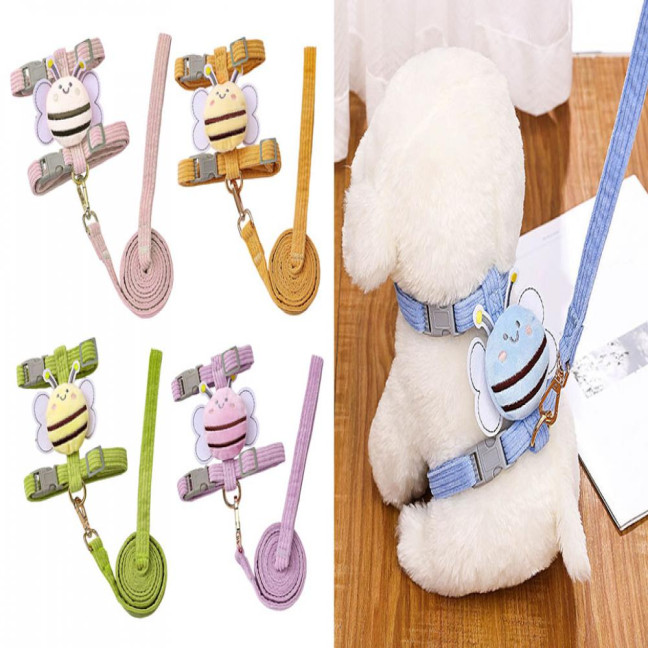 Cat Harness And Leash Set Adjustable Escape Proof Kitten Harness with Cartoon Bee for Small Medium Cats Dogs Outdoor Walking