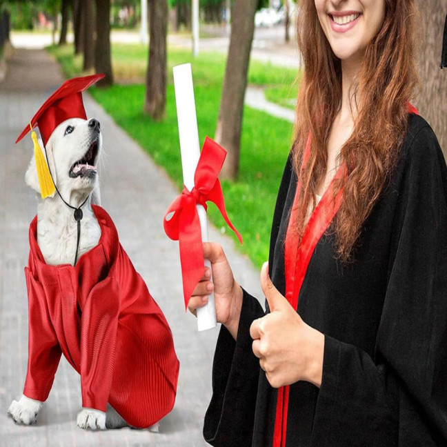 2025 Dog Graduation Costume Set Pet Graduation Cap with Tassel And Washable Gown Set for Dogs Cats Holiday Halloween Party Accessory