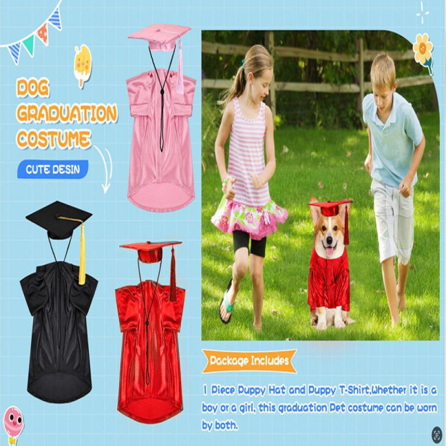 2025 Dog Graduation Costume Set Pet Graduation Cap with Tassel And Washable Gown Set for Dogs Cats Holiday Halloween Party Accessory