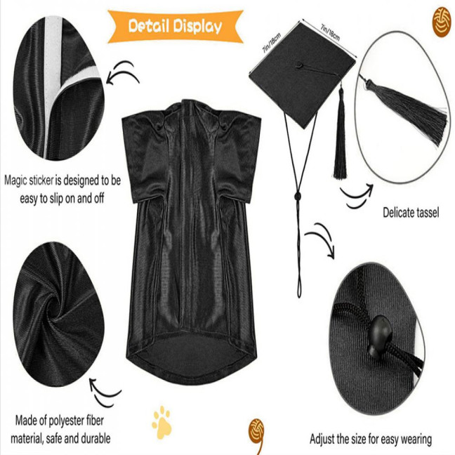 2025 Dog Graduation Costume Set Pet Graduation Cap with Tassel And Washable Gown Set for Dogs Cats Holiday Halloween Party Accessory