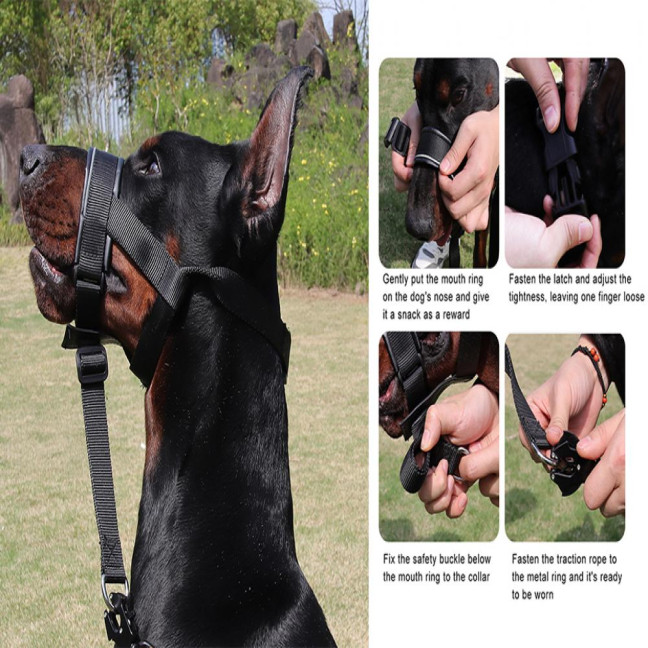 No-Pull Dog Head Collar Adjustable Dog Head Halter with Padded Nose Band Reflective Training Muzzle Leash for Medium Large Dogs