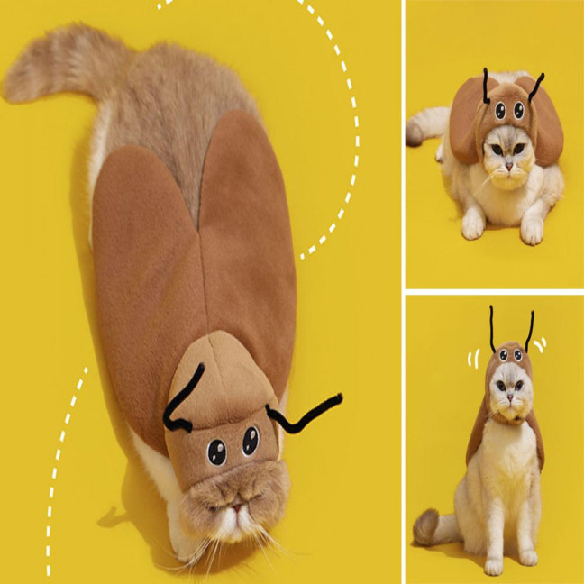 Cat Cockroach Cape Warm Velvet Cockroach Apparel with Antennae Pet Cosplay Accessory for Small And Medium Pets 