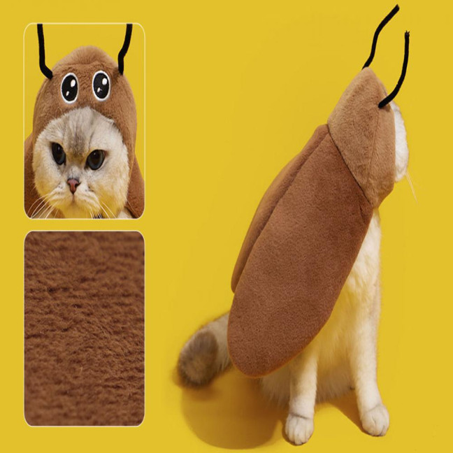 Cat Cockroach Cape Warm Velvet Cockroach Apparel with Antennae Pet Cosplay Accessory for Small And Medium Pets 