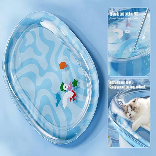 Pet Water Bed Water-Filled Cat Cooling Pad Sensory Pet Cooling Bed with Floating Fish Interactive Play Mat for Summer Indoor Dogs Cats