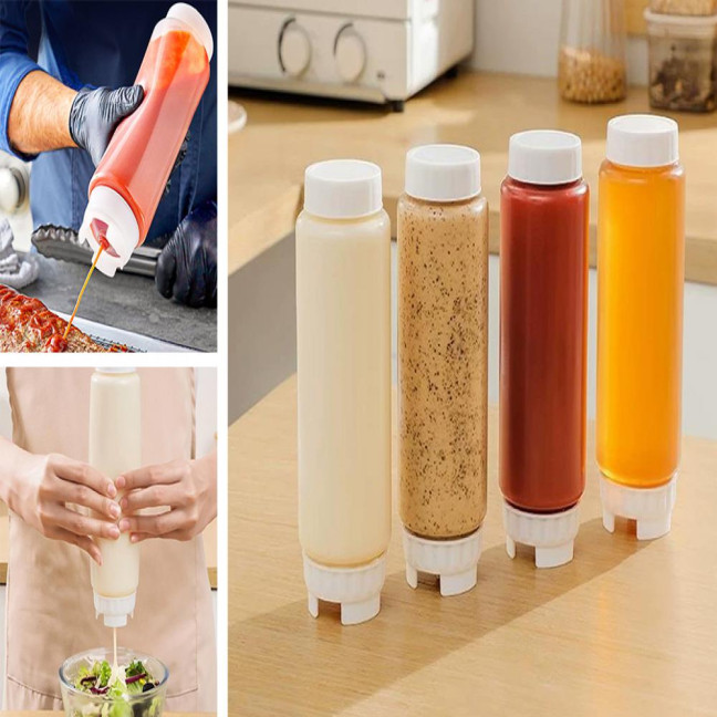 Honey Dispenser Squeeze Bottle BPA-Free Salad Dressing Dispenser Reusable Syrup Container for Portion Control