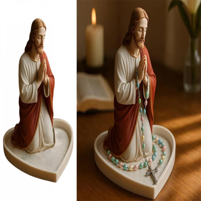 Virgin Mary Rosary Holder Resin Mary or Jesus Figurine Jewelry Dish Our Lady Prayer Rosary Dish Religious Gift Catholic Decor for Home Bedroom Personal Devotional