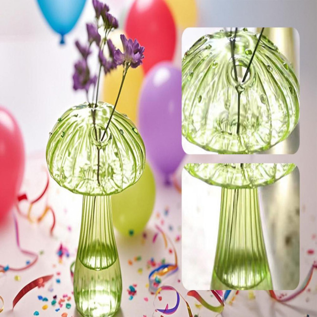 Mini Mushroom Shape Vase Colorful Transparent Glass Hydroponic Vase Flower Plant Display Vase Home Decoration 