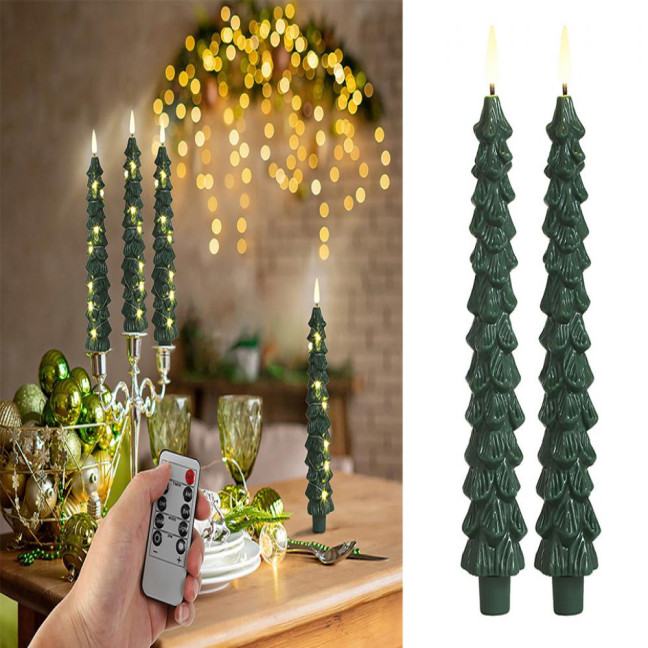 4Pcs LED Flameless Christmas Tree Taper Candles with Remote Control 3D Flame Flickering Window Candlesticks Set 4Pcs LED Flameless Christmas Tree Taper Candles with Remote Control 3D Flame Flickering Window Candlesticks Set
