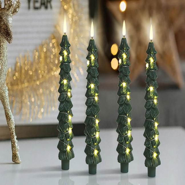 4Pcs LED Flameless Christmas Tree Taper Candles with Remote Control 3D Flame Flickering Window Candlesticks Set 4Pcs LED Flameless Christmas Tree Taper Candles with Remote Control 3D Flame Flickering Window Candlesticks Set