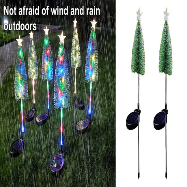 Solar Powered Christmas Tree Lights Outdoor Waterproof LED Lawn Lights with Star Topper Colorful Holiday Garden Decoration for Yard Patio 