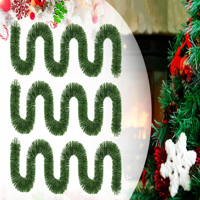 Christmas Green Garland 18FT Xmas Greenery Tinsel Stems Non-Lit Soft Twist Garland for Tree Stair Railing Front Door Mantle Fireplace Indoor Outdoor Holiday Decor