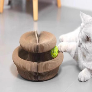 Cat Scratcher Accordion Toy Changeable Interactive Cat Scratching Board with Bell Ball Foldable Corrugated Paper Scratch Toy for Indoor Cats Anxiety Relief Entertainment