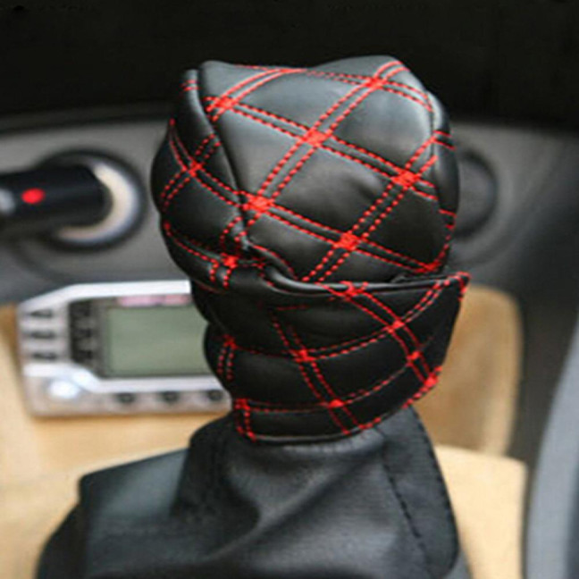 Car Faux Leather Gear Shift Knob Cover Hand Brake Cover Sleeve 2 in 1 Set