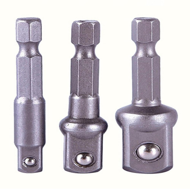 3Pcs/Set Socket Adapter Drill Bit Hex Shank to Drive 1/4inch 3/8inch 1/2inch Socket Adapter Hand Drill Tool for Impact Driver