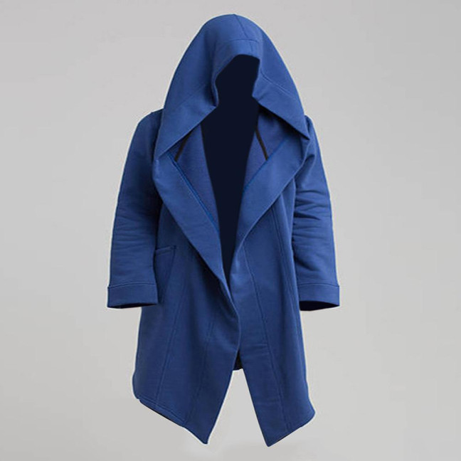 Men Coat Oversize Hooded Solid Color Cardigan Trench Coat for Autumn