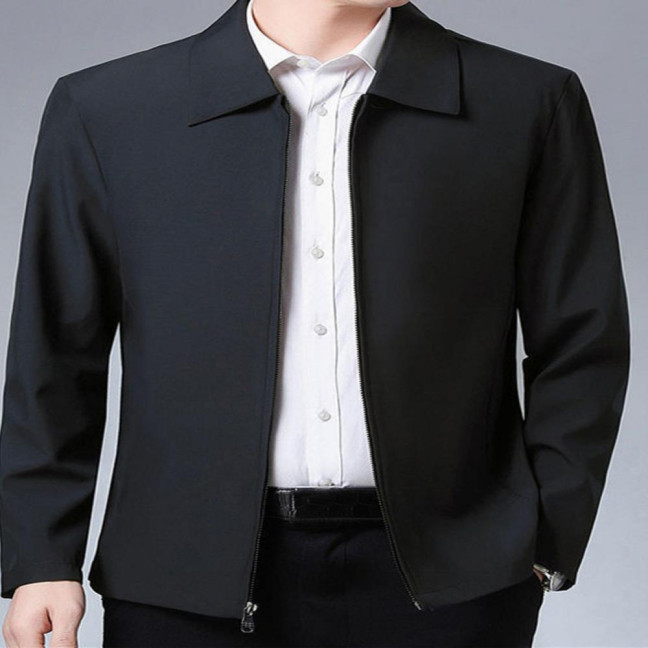 Men Coat Smooth Zipper Lapel Collar Solid Color Middle-aged Men Casual Jackets for Cold Weather