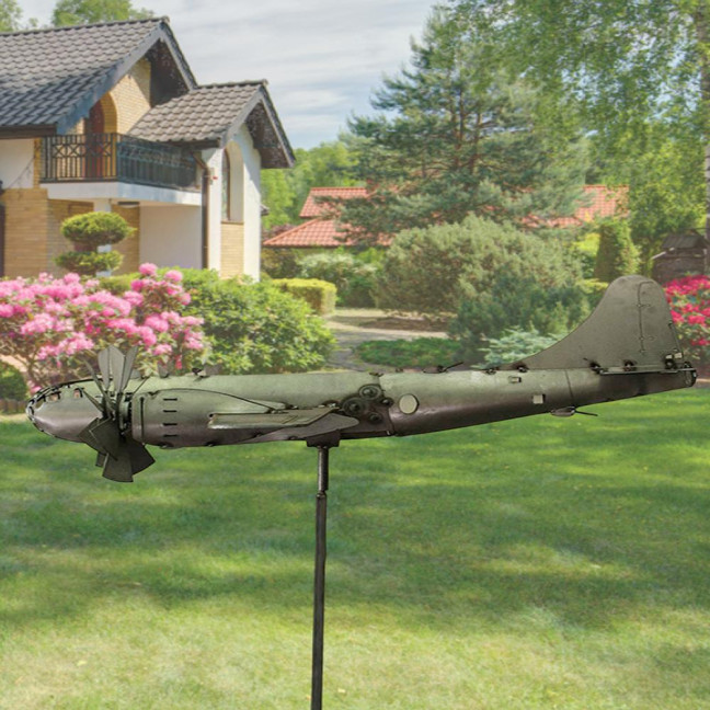 Airplane Windmill Exquisite Shape Rust-proof Metal Airplane Windmill Decorative Aircraft Spinner Garden Stake Birthday Gift 