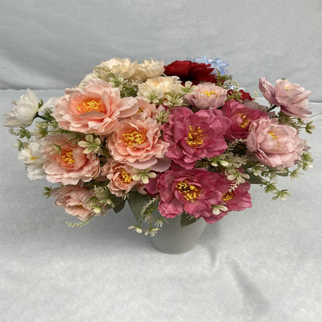 Artificial Flower 6 Heads Multipurpose Silk Cloth Fadeless Vivid Simulation Peony Bouquet Home Garden Wedding Decoration 