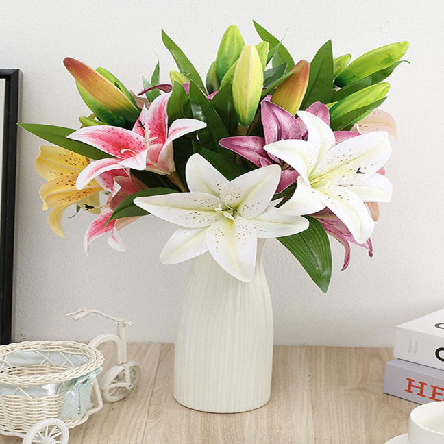 1Pc Artificial Flower Decorative Home Decoration Gift Short Branch Fake Lily Bouquet Simulation Flower for Living Room 