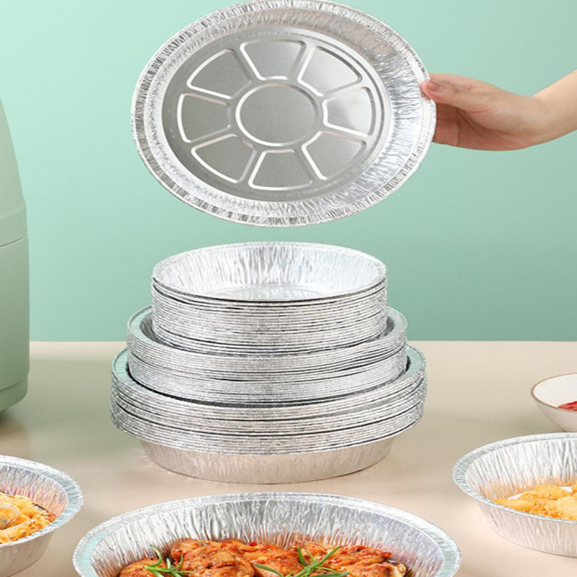 10Pcs Foil Bowl Oil-proof Heat-resistant Non-stick Stackable Recyclable Storing Round Meal Prep Aluminum Foil Pan for Barbecue