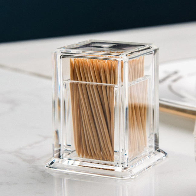 Thicken Toothpick Holder Cotton Swab Box Acrylic Home Use Table Small Transparent Toothpick Canister for Dining Room