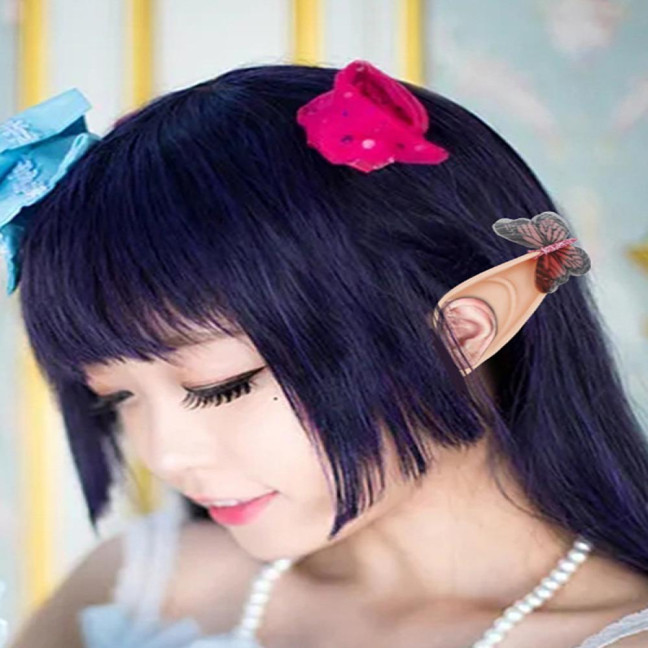 1Pair Elf Ears High Simulation Flexible Pointed Tip Luminous Glitter Cosplay Props Latex Halloween Costume Party Fairy Ears for Festival