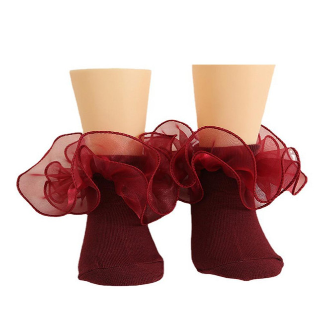 1 Pair Children Socks Lolita Princess Style Floral Lace Decor Solid Color Soft Breathable Elastic Anti-slip Ballet Dancing Performance Socks 