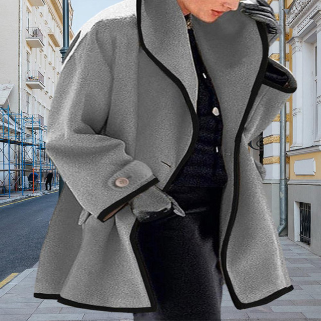 Women Fall Winter Jacket Loose Color Matching Lapel Long Sleeve Contrast Color Mid Length Pockets Cardigan Thick Warm Lady Streetwear Coat Women Fall Winter Jacket Loose Color Matching Lapel Long Sleeve Contrast Color Mid Length Pockets Cardigan Thick Warm Lady Streetwear Coat