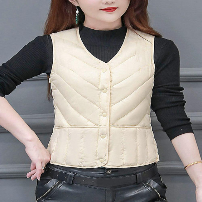 Women Winter Vest Coat Padded Solid Color Sleeveless Thick Soft Slim Fit Single-breasted Cardigan V Neck Windproof Warm Lady Waistcoat 