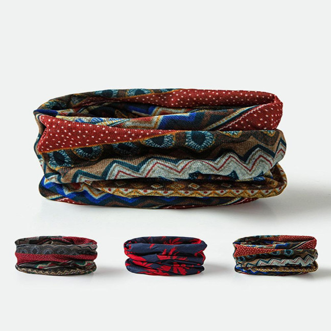 Unisex Winter Hat Vintage Ethnic Print Colorful Elastic Anti-slip Regular Fit Baggy Soft Warm Wide Band Colorfast Women Men Beanie 