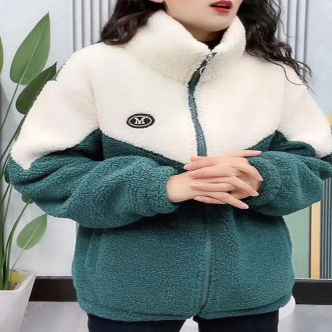 Women Winter Fall Coat Thickened Plush Color Matching Stand Collar Zipper Closure Long Sleeve Casual Cardigan Warm Heat Retention Pockets Lady Plus Size Jacket Women Winter Fall Coat Thickened Plush Color Matching Stand Collar Zipper Closure Long Sleeve Casual Cardigan Warm Heat Retention Pockets Lady Plus Size Jacket