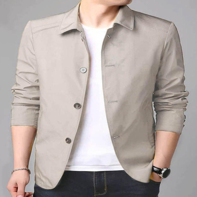 Fall Spring Men Coat Turn-down Collar Solid Color Long Sleeve Single-breasted Cardigan Smooth Formal Business Style Men Mid Length Jacket 