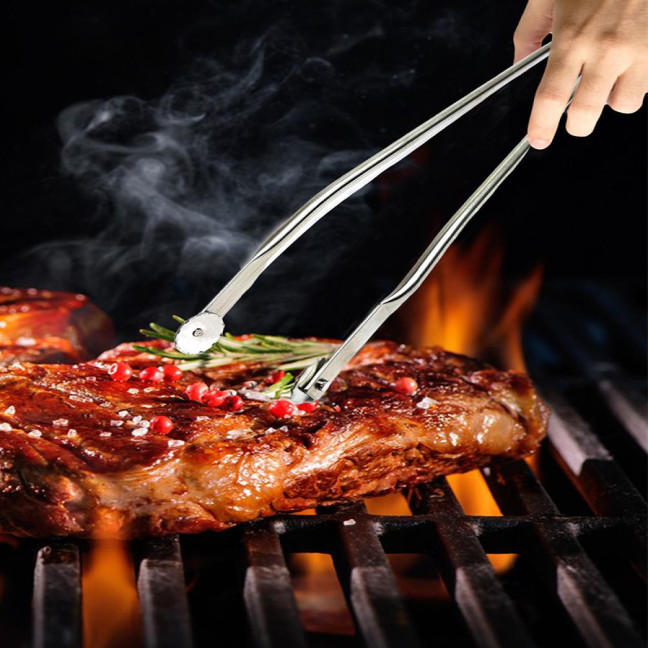 BBQ Tongs Stainless Steel Sausage Turning Grill Tongs for Bacon Steak Meat Vegetables Long Handle BBQ Grill Flipping Tongs Food-Grade Kitchen Cooking Tongs