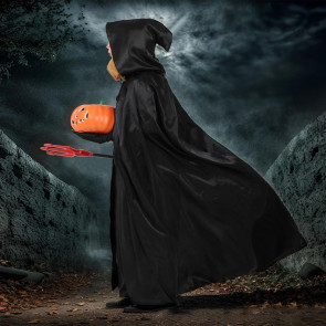 Halloween Cape Black Hooded Medieval Wizard Robe Cosplay Costume Adults Kids Halloween Performance Cloak