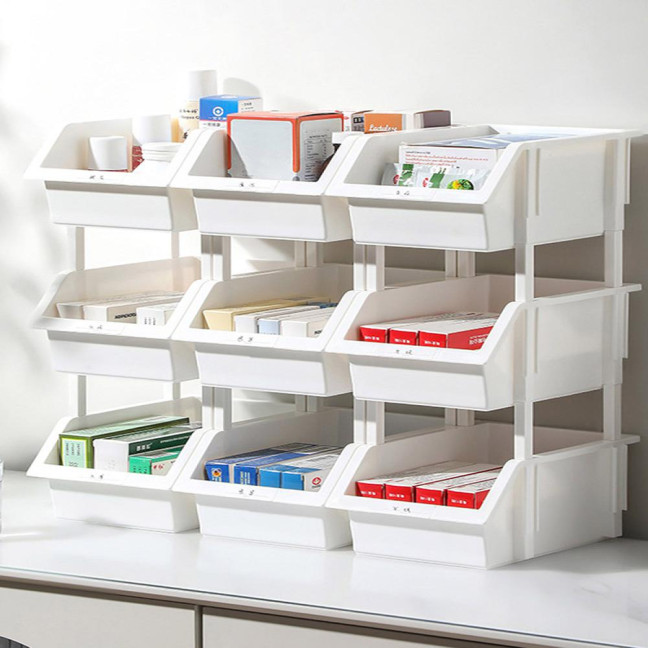 Layered Storage Box Desk Organizer Storage Box with Labels Stackable Multi-box Storage Set Easy to Assemble Storage Organizer for Office Home Supplies