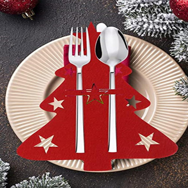 12Pcs Christmas Tableware Holder Flatware Bag Xmas Tree Cutlery Pockets Dinner Knife Fork Covers for Holiday Home Party Decorations