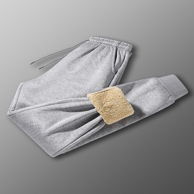 Winter Men Pants Thick Fleece Drawstring Elastic Waist Heat Retention Pockets Solid Color Warm Sport Travel Work Trousers