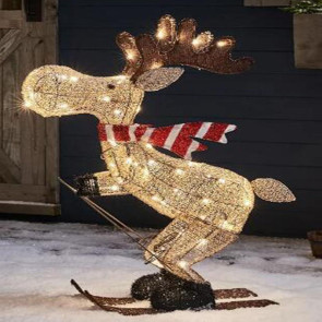 Lighted Reindeer Ornaments Glowing Ski Deer Statue with LED Lights String 3D Standing Reindeer Figurines for Christmas Decoration Indoor Outdoor Display