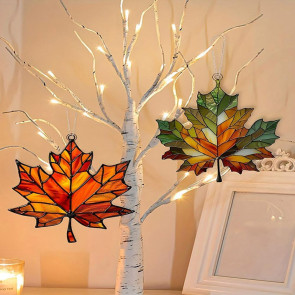 Maple Leaf Acrylic Pendant 3.9inch Window Wall Hanging Ornament Fall Maple Panel Suncatcher for Harvest Thanksgiving Autumn Party Supplies 