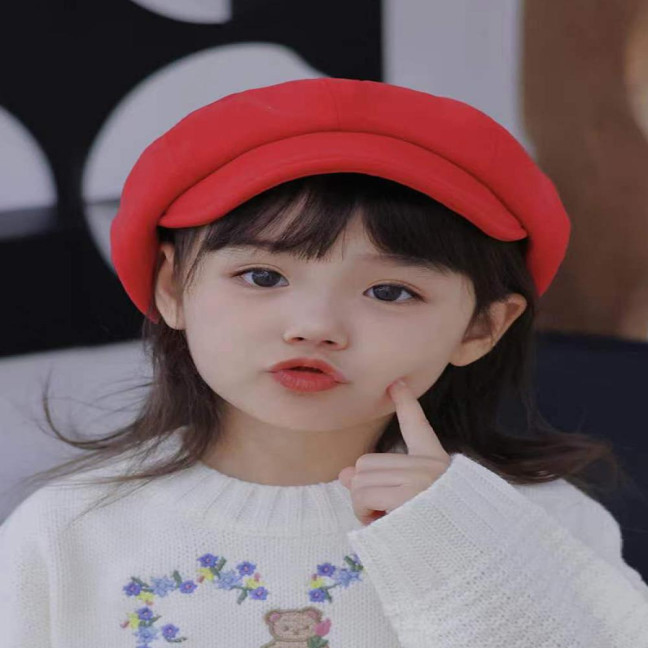 Children Beret Short Brim Vintage Solid Color Newsboy Cap Warm Autumn Winter Cap Girls Octagonal Cap Daily Outdoor Activities Headwear 