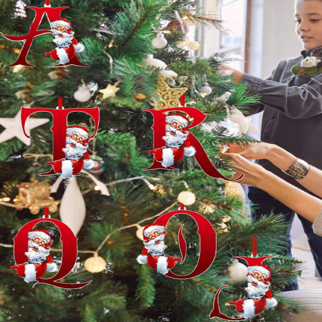 Christmas Ornaments Personalized 26 Letters Name Word Tree Hanging Ornaments Santa Monogram Alphabet Acrylic Pendant for Bag Tree Decor
