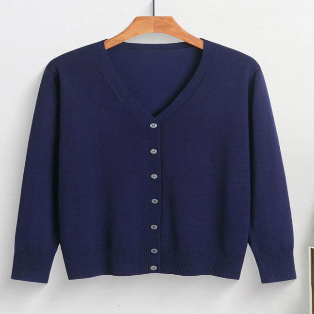 Women Knitted Cardigan Jacket Button Down V-Neck Long Sleeve Casual Sweater Solid Color Ribbed Trim Cardigan Outerwear