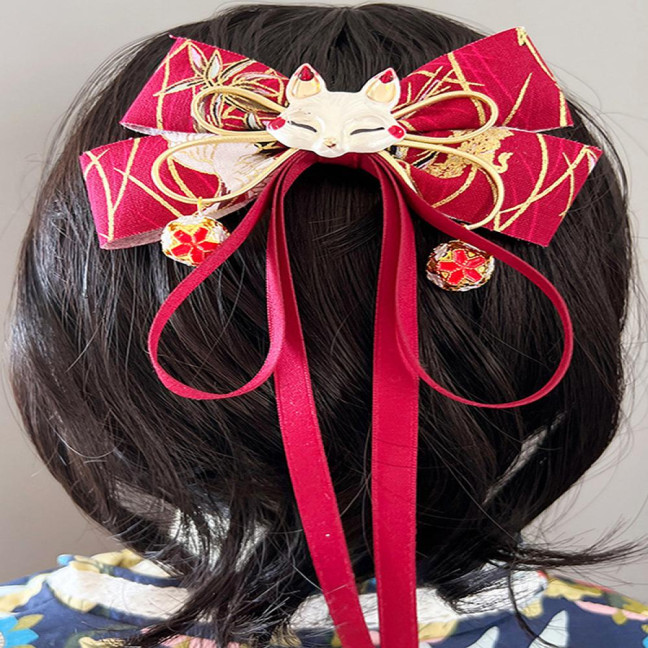 Red Bow Hairpin with Tassels Fox Decor Long Ribbon Chinese New Year Celebrations Style Cartoon Hair Accessory Red Bow Hairpin with Tassels Fox Decor Long Ribbon Chinese New Year Celebrations Style Cartoon Hair Accessory