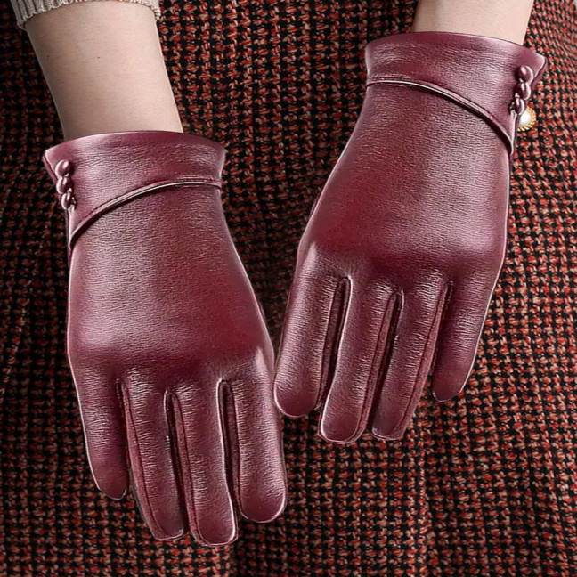 1 Pair Winter Cycling Gloves Cold-proof Plush-lined Touch Screen Windproof Faux Leather Solid Color Anti-slip Cold Weather Gloves for Outdoor Activities Mountaineering Skiing 