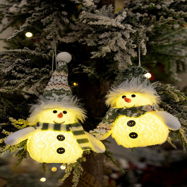 Snowman Christmas Ornament Lighted Plush Snowman Doll Battery Operated Night Light Snowman Figurine for Xmas Gifts Tabletop Decor