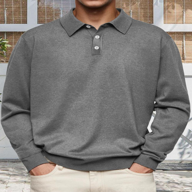 Men Spring Autumn Shirt Buttoned Turn-down Collar Loose Pure Color Full Sleeves Pullover Casual Formal Streetwear Top for Daily Life Parties Travel