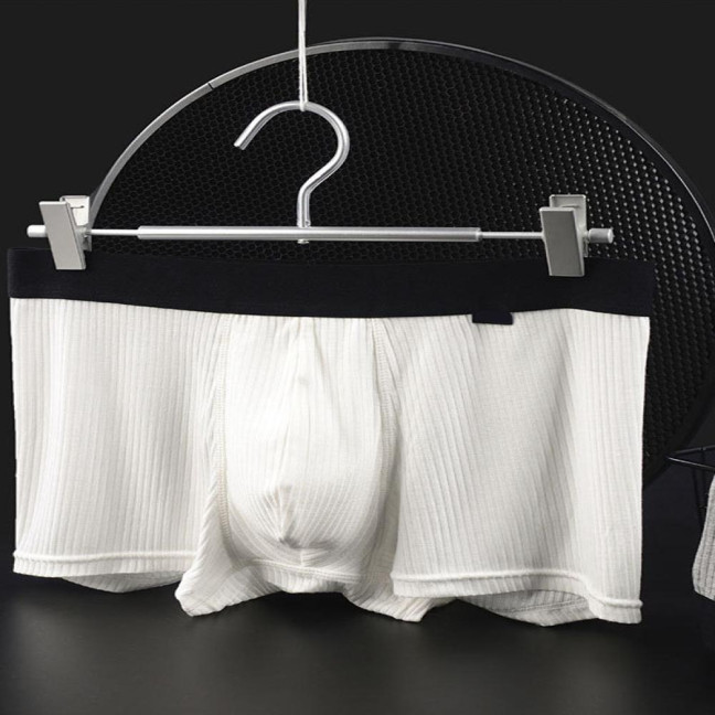 Men Boxer Underwear Mid-Waist U-Convex Ribbed Shorts Panties Breathable Elastic Comfortable Underpants